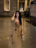 New Female Slash Neck Dress Fashion Flower Decorate Fairy Vestidos Women Elegant Gauze Princess Beach Puff Dresses