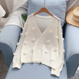 flowers sweater jacket hollow knit sweater small yellow flower cardigan women's thick