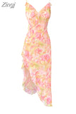 Zingj Women Sexy Backless V-Neck Floral Print Suspender Dress Fashion French Elegant Holiday Party Club Sweet Mini Dress 2023 Summer 211-0-Outfit