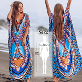 Retro Printed Morrocan Kaftan Plus Size Indie Folk V-neck Batwing Sleeve Side Split Summer Dress For Women Clothing