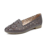 2021 Women Flat Shoes Genuine Leather Woman Ballet Pointed Toe Flats Summer Lady Hollow Out Loafers Women Shoes