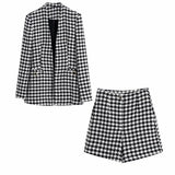 2022 Tweed Two pieces set Women Vintage V Neck Long Sleeve Office Lady slim Blazer Coat Female Hight Waist Shorts
