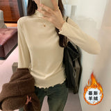 Velvet Bottomed Blouse With A New Autumn And Winter Black Semi-High Collar And A Polished Woolen Blouse In The Middle Of The