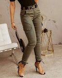 Fashion Zipper Pocket Design Casual Pants Without Belt Women's High Waist Cargo Pants Trousers Female