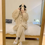 Winter Warm Flannel Women Pyjamas Sets Thick Coral Velvet Long Sleeve Cartoon Sleepwear Thin Flannel Pajamas