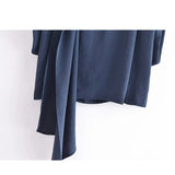 Blue Crop Top Women Pleated Summer Blouses Woman 2023 Tie High Neck Short Sleeve Blouse Female Elegant Chic Woman