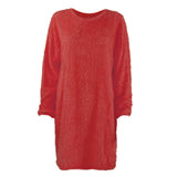 2020 Autumn Winter New Elegant Fashion O Neck Women's Dress Causal Loose Solid Plush Long Sleeve Ladies Dress Plus