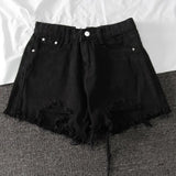 2021 New Summer Women Wide Leg Hole Black Denim Shorts Casual Female Streetwear Loose Solid Color White Jeans