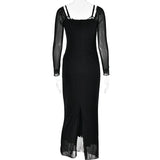 Sheer Long Sleeve Bodycon Maxi Dress-Outfit