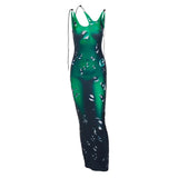 Women Sexy Sleeveless Printed Bodycon Green Straps Long Dress 2022 Summer Clothes Wholesale Items For Business