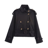 Women's 2025 New Long-Sleeved Tie With Waist-Slanted Lint Double-Dbutled Short