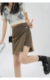 Clothes Women's Denim Short Skirt High Waist Vintage Streetwear Europe and America Fashion Irregular Brown Jean