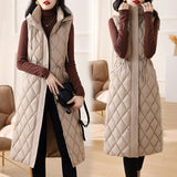 Fashion Long Down Cotton Vest Female 2024 New Winter Slim Foreign Style Over The Knee Vest Horse Clip Plus Thick Coat-Outfit