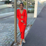 Fashion Red Knitted Cardigan Cropped Top Midi Skirt 3 Pieces Optional High Waist Elegant Set Summer Bodycon
