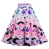 73-78 Winter Christmas Halloween Party Long Skirt A-Line Retro Vintage Gothic Floral Printed Big Swing Rockabilly