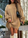 O Neck Oversized Mini Knitted Women Sweater Dress Autumn Winter Long Sleeve Elegant Street Casual Loose