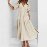 Ruffle Dress For Women 2023 Lace Female Long Sleeves Robe High Waist Beachwear Elegant Deep V Cover up Cut Out