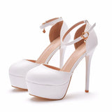 Cm Waterproof Table High Heels Fine Round Head High Heel Sandals White High Heel Wedding Shoes Large Women's
