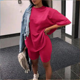 Solid Outfits Women's Two Piece Suit with Belt Home Loose Sports Tracksuits Fashion Bicycle Summer Hot Suit
