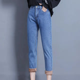 Jeans Pants For Women Winter Wear Mom Straight Denim Pants With Fleeces Ladies Thick Warm Female Pencil Denim
