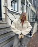 White Lapel Fleece Jacket- Outfit