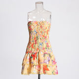 2025 Spring New Fashion Sexy Hanging Neck Print Waist Thin Lotus Leaf Side High-End Feel Bra Dress