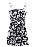 Printed Slip Dress Women Tied Backless Short Dresses Woman Black White Mini Beach Dress 2022 Sleeveless Sexy Summer