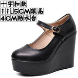 High-Slope Single-Shoe Round Cheongsam Shoes Shallow Walking Shoes Waterproof Table Thick-Soled Size 43 Magic Sticker Women's
