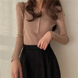 Sweater Women Solid Color O-neck Pullovers Basic Primer Pull Femme Button Chic Jumper Soft Slim Autumn Knitted