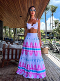 New Sexy Print Beach Women Two Piece Skirt White Bra High Waist A-line Long Skirt Suit Summer Holiday Seaside Casual