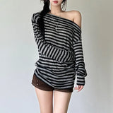 Autumn 2024 New Women's Commuting Unique Cut-Up With Slanted Shoulder Striped Long-Sleeved