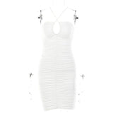 Halter Backless Ruched Mini Dress Women's Summer Sleeveless Bodycon Dresses Women Beach Party Clubwear Dress