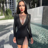 Women Sexy Autumn Winter Long Sleeve V Neck Party Club Bodycon Mini Dress 2021 Fall Clothes Wholesale Items