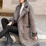 Plaid Faux Leather Fur Parka Coat Women Jacket Women's New 2020 Autumn Winter Lamb Fur Female Overcoat Outerwear
