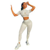 Zingj New Women's Casual Two-Piece Slim Short Sleeve Sports Suit-Outfit
