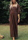 Queens Women Solid Cotton Half Sleeve Backless Wide Leg Boho Pants Rompers Bohemian Square Collar