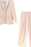 2023 Pink Blazer Woman Fashion Button Jacket With Feathers Long Sleeve Blazer Suits For Women Spring Elegant Womens