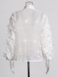 French Commuting Style Nail Drill Shirt 2025 New Collar Hand Three-Dimensional Flower Long-Sleeved Shirt Top