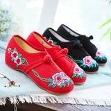 Zingj Chinese Style Retro Plate Buckle Embroidery Female Beef Tendon Bottom Dance Single Shoe Cloth