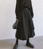 summer New Black Long Pleated Skirt Women White High Waist Irregular Skirt Big Swing Midi Skirt Gothic Streetwear