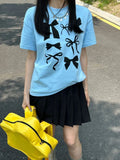 Preppy Y2k T-shirt Women Kawaii Bow Print Short Sleeve Graphic T Shirts Harajuku Fashion Casual Tops Cute Tees
