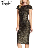 Black Gold Sequins Summer dress women Backless bodycon vintage dress elegant Night club Party Dresses vestidos robe