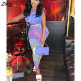 Summer Casual Matching Sets 2 Two Piece Sets Tracksuit Womens For Sweatsuits Outfits Sleeveless Tops Print Pants