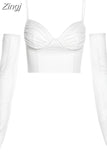 Sexy Pink Crop Top with Gloves Female Fashion Y2K Cleavage Square Neck Sleeveless Tanks Top Casual Streetwear