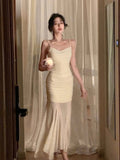 Elegant Straps Dress Women 2023 Summer New Fashion Evening Party Ladies Vestidos Vintage Sexy Slim Female Midi