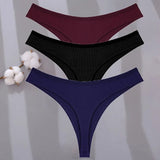 Sexy G-string Women's Cotton Panties Low-Waist Thongs Striped Solid Female Underpants Girl Comfortable Briefs