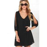 Beach Cami Summer Shirt Dress Women Casual Double V Neck Casual Shift Dresses Sexy Long Sleeve Vacation Midi
