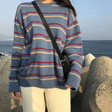 Women Soft Autumn Sweaters Daily Tops Womens Pullover Sweet Student Striped Harajuku Knitted Loose Outwear