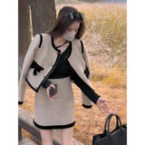 Winter Fashion New Gentle Korean Sets Women Streetwear Age Reduction Floral Jacket Bodycon Skirt