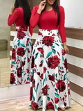 Summer New Summer Bohemia Flower Print O Neck Short Sleeve Women's Maxi Dress Fashion Patchwork Ladies Long Dress